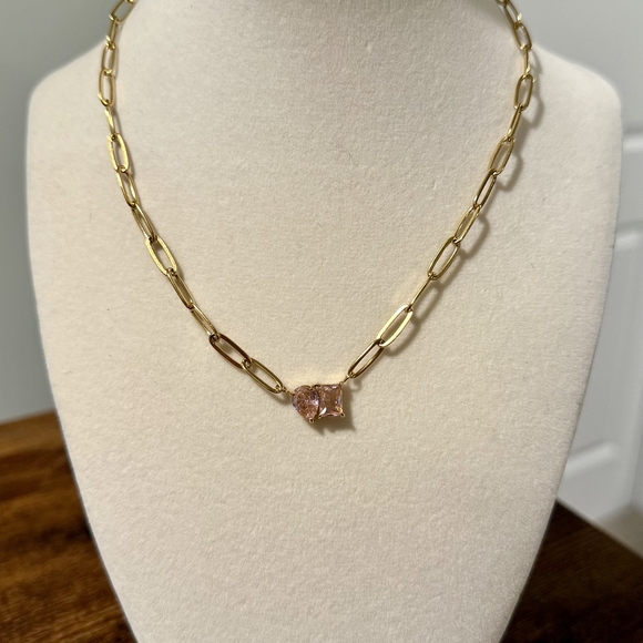 Gold Chain Necklace with Pink Stone - Picture 2 of 2